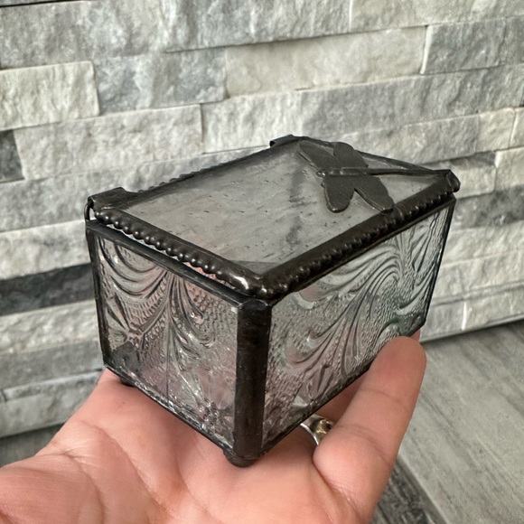 J Devlin Glass Dragonfly Art Glass Trinket Jewelry Box Fused Glass Rare - Picture 8 of 11